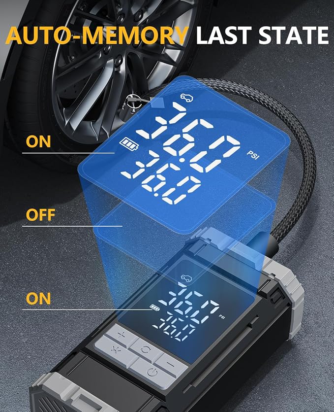 150 PSI Cordless Rechargeable Tire Inflator Portable Air Compressor | Fast Inflation, Digital Gauge, Auto Shutoff, LED Light, One-Click Start, for Car, Motorcycle, Bike, Sports Ball