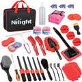 37PCS Car Detailing Kit Auto Cleaning Tools Wash Set with Storage Carry Bag Home Use for Interior Exterior Deep Clean Car Care Windshield Dashboard Seat Air Vents Wheels Tires, Red