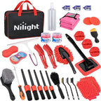 37PCS Car Detailing Kit Auto Cleaning Tools Wash Set with Storage Carry Bag Home Use for Interior Exterior Deep Clean Car Care Windshield Dashboard Seat Air Vents Wheels Tires, Red