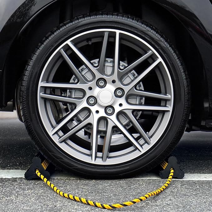 Heavy Duty Rubber Wheel Chocks, 1 Pair, 8.3" L x 4.4" W x 4" H, Non-Slip Tire Stopper Blocks with Rope, for RV Camper Travel Trailers Motorhome Aircraft Car Truck