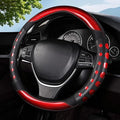 Hiseanllo Car Steering Wheel Cover, 14.5-15 Inch Universal Fit, Sporty Anti-Slip Leather Steering Wheel Protector with Glossy Color Accent, Comfortable Grip for Cars, SUVs, Trucks(Red)
