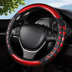 Hiseanllo Car Steering Wheel Cover, 14.5-15 Inch Universal Fit, Sporty Anti-Slip Leather Steering Wheel Protector with Glossy Color Accent, Comfortable Grip for Cars, SUVs, Trucks(Red)