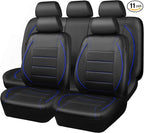 Universal FIT Piping Leather Car Seat Cover, for suvs,Van,Trucks,Airbag Compatible,Inside Zipper Design and Reserved Opening Holes (Full Set, Black and Blue)