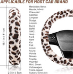 Fuzzy Steering Wheel Cover for Women Girls, Universal Fit 15 inch Fur Car Wheel Cover & Handbrake Cover & Gear Shift Cover Set, Fashion Leopard Winter Warm Fluffy Vehicle Wheel Protector