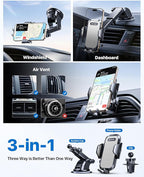 Car Phone Holder Mount (Strong Suction&Bumpy Road Stable) Phone Holders for Your Car, Cell Phone Car Mount for Windshield Dash Vent Truck Cradle Stand for iPhone 17 16 15 14 Pro Max Grey
