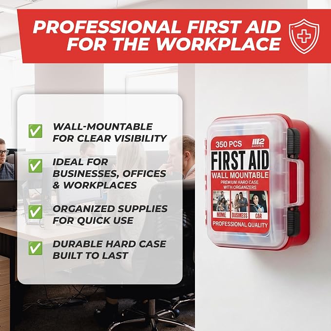 350 Piece Professional Wall-Mount First Aid Kit, Home, Business | Dual-Layer Hard Case, Office, Warehouse, Jobsite, Garage, Vehicle, Workplace Safety, Classroom And Emergency Readiness