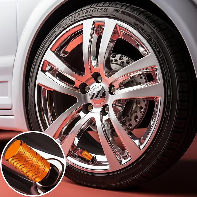 8PCS Tire Valve Stem Caps, Dust Proof, Anodized Aluminum Universal Tire Valve Stem Covers for Cars, SUV, Trucks, Bikes, Motorcycles, Bicycles(Orange)