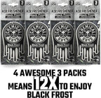 Car Fresheners, Hanging Air Freshener, Black Frost Scent 12 Pack, Great for Cars, Trucks, SUVs, RVs, Home, Garage, Workspace, Dorm Room & More (4 x 3 Packs)
