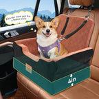 Dog Car Seats for Small/Medium Dogs, Elevated Memory Foam Dog Booster Seat, Detachable Washable Pet Car Seat with Safety Belts & Storage Pockets (Black-Brown)