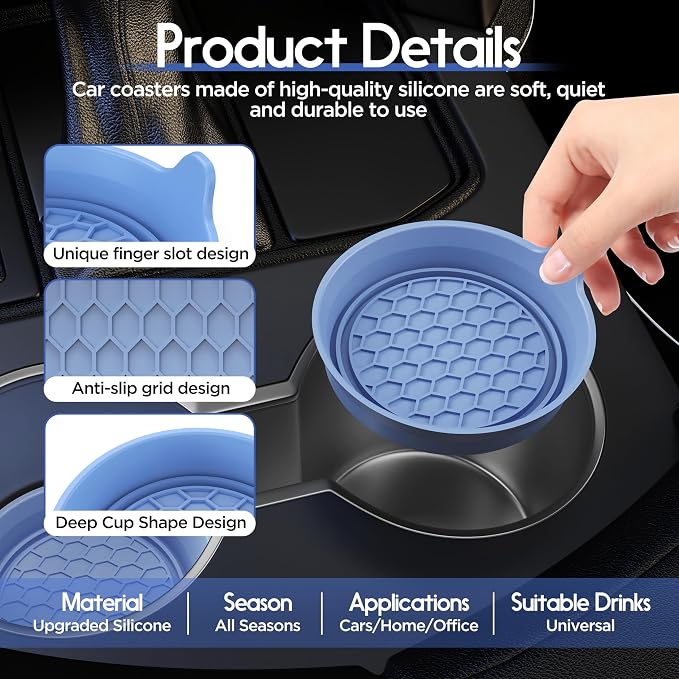 Car Cup Coaster Universal Automotive Waterproof Non-Slip Cup Holders Sift-Proof Spill Holder Car Interior Accessories 4 Pack Gray Blue