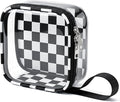 Preppy Clear Makeup Bag Travel Cosmetic Case Transparent Black and Beige Checkered Toiletry Bag with Zipper,Portable Make Up Organizer Traveling Compact Car Bag for Essentials
