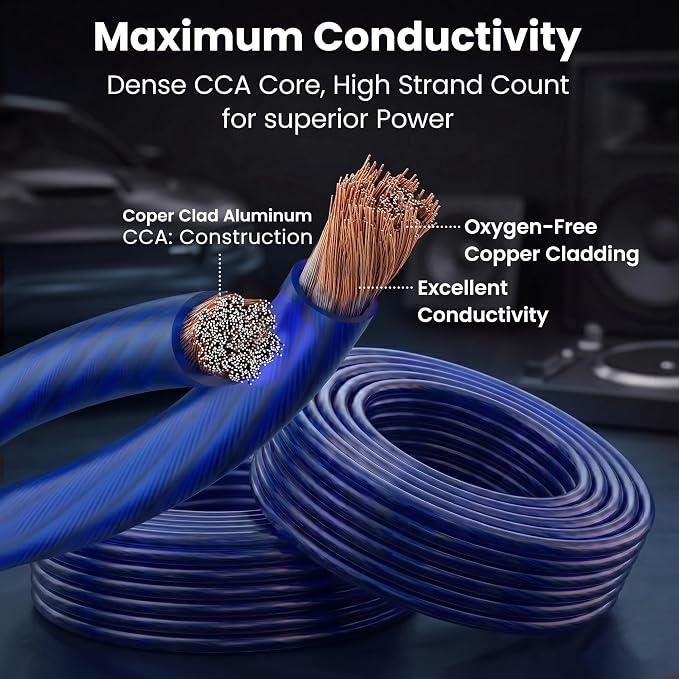 4 Gauge Wire 25 ft Blue, 4 AWG Battery Cable CCA, Copper-Clad Aluminum Power Ground Wire for Car Audio Amp, Automotive, RV