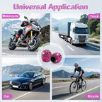 4 Pack Handmade Crystal Rhinestone Tire Valve Stem Caps, Universal for Cars, Trucks and Motorcycles - Violet Red