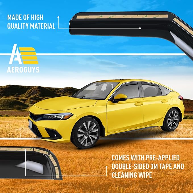 Extra Durable Window Deflectors in-Channel Window Visors Rain Guards Fit for Honda Civic 2022-2026 Hatchback, Sun Visors, Wind Vent for Shades, Exterior Car Accessories - 4pcs. AG0766