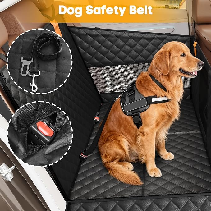 Large Dog Car Seat, Back Seat Extender for Dogs with 3 Mesh Windows, Waterproof Medium Carseat for Dogs with Hard Bottom, Pet Seat Cover for Cars, Trucks and SUVs