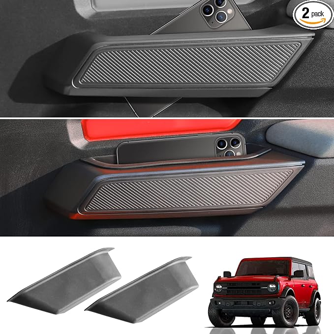 Front Door Handle Storage Organizer Compatible with Ford Bronco 2026 2021-2025 Inner Door Handle Tray Box for Bronco Accessories 2/4-Door Grab Create Storage Space by Pocket 2PCS