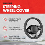 Soft Touch Leather Gray Steering Wheel Cover with Grooves, Advanced Traction Universal Fit for Standard Sizes 14.5 15 15.5 inches