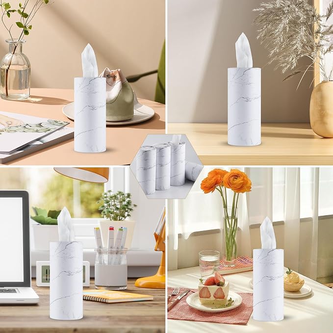 Car Tissue Holder, 4 Pack Car Cup Holder Facial Tissues with Travel Tissue Bag, Quick and Convenient Flower Combination Car Tissue Box(4 Canisters/200 Tissues) White
