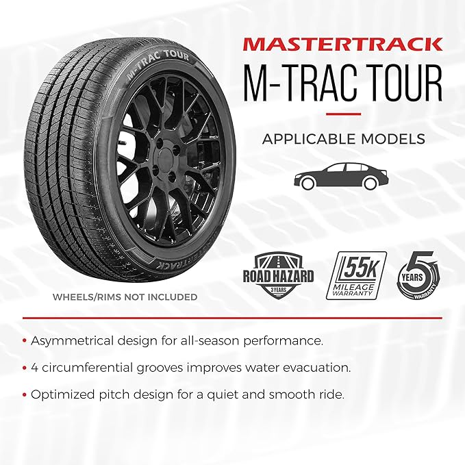 Set of 4 M-TRAC TOUR 185/60R15 84H All Season High Performance Passenger Tires 185/60/15 + 3-Year Road Hazard Warranty Included (Tire Only)-UTQG 560AA