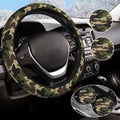 Green Camo Steering Wheel Cover Anti-Slip and Practical 14.5-15 Inch Universal Car Steering Wheel Cover with 2 Pieces Car Coasters Suitable for Men Women