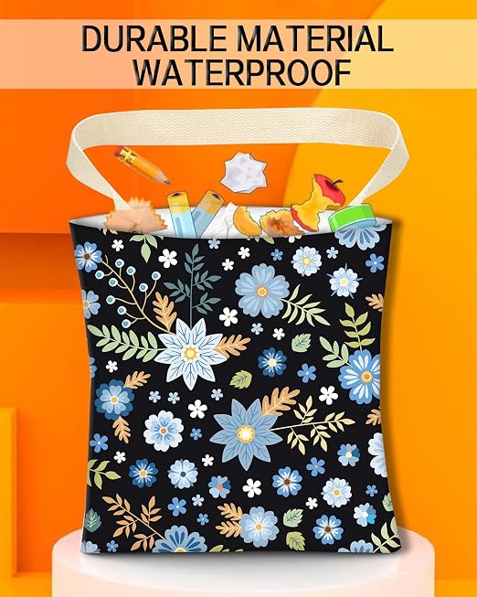 Car Trash Can, Durable Hanging Car Trash Garbage Bag, Cute Automotive Garbage Cans Organizer, Cute Blue Floral