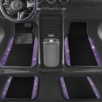 Bling Diamond Leather Steering Wheel Cover 14.5in-15in Floor Mats Shining Rhinestone Carpet Sparkly Glitter Crystal Anti-Slip Pad Fit Automotive SUV Pickup Truck Girl Women, 5pcs Black Purple