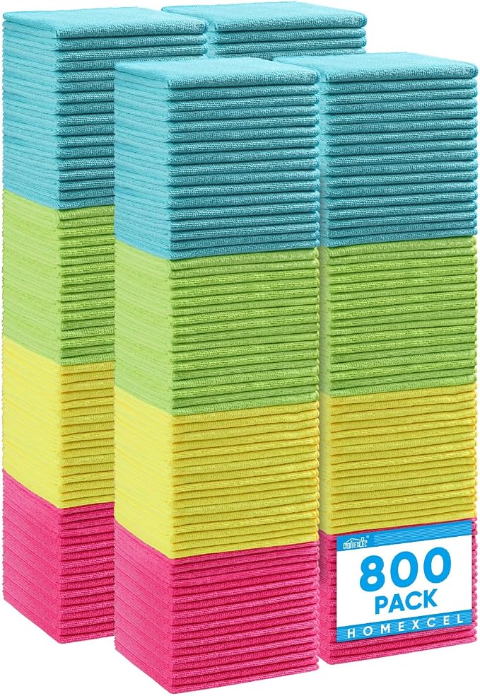 Microfiber Cleaning Cloth 800 Pack, Microfiber Towel for Cars, Lint Free, Scratch-Free, Highly Absorbent, and Cleaning Rags for House, Window and Glass, Cars, TV Screen 11.5 X11.5 inch