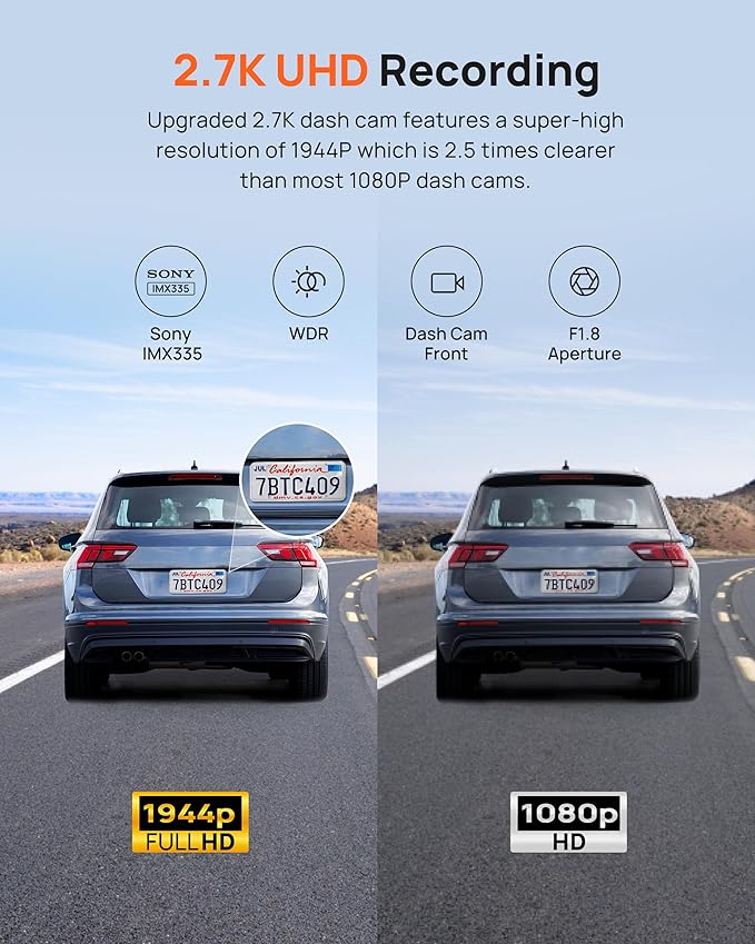 2.7K Dash Cam Front A500S, 1944P Dash Camera for Cars with Sony IMX335, Dashcam Built-in WiFi GPS, Optional Rear Dashcam, ADAS, 2'' IPS LCD Screen, 24H Parking Mode, WDR, Super Night Vision