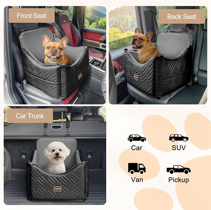 Dog Car Seats for Small Medium Dogs, Wipe Clean Waterproof Detachable PU Leather Cover, Thickened 2 inch Memory Foam Pet Car Seat with Safety Belt and Storage Pockets(No Cushion)