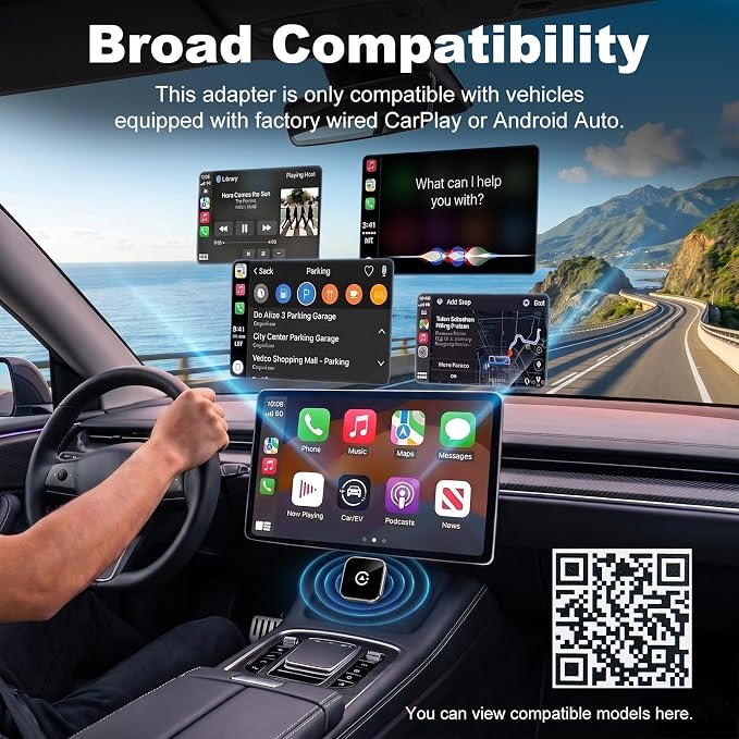2026 New Wireless CarPlay Adapter, Compatible CarPlay & Android Auto, Plug and Play Wireless CarPlay Dongle, Fast Auto-Connect, Type-C & USB Cable Included, Supports iOS 10+ & Android