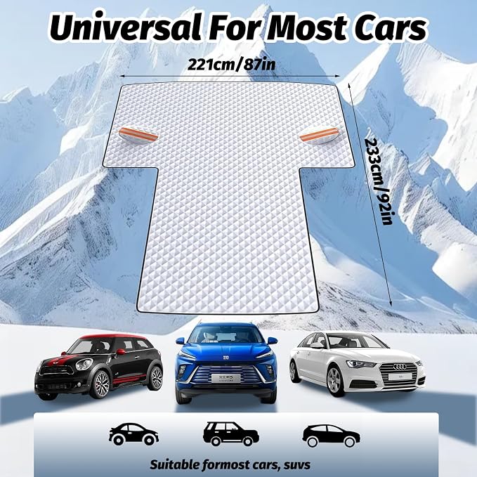 Windshield Cover for Ice and Snow, Windshield Snow Cover, Car Windshield Cover, 600D Waterproof Heavy Duty Universal for Most Cars SUVs Vans Truck (90 x 98 Inch)