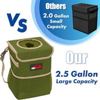 Waterproof Car Trash Can with Lid and Pockets, 2.5 Gal, Green | Leakproof, Collapsible Multipurpose Car Bin with 3 Side Storage Pockets, Adjustable Straps