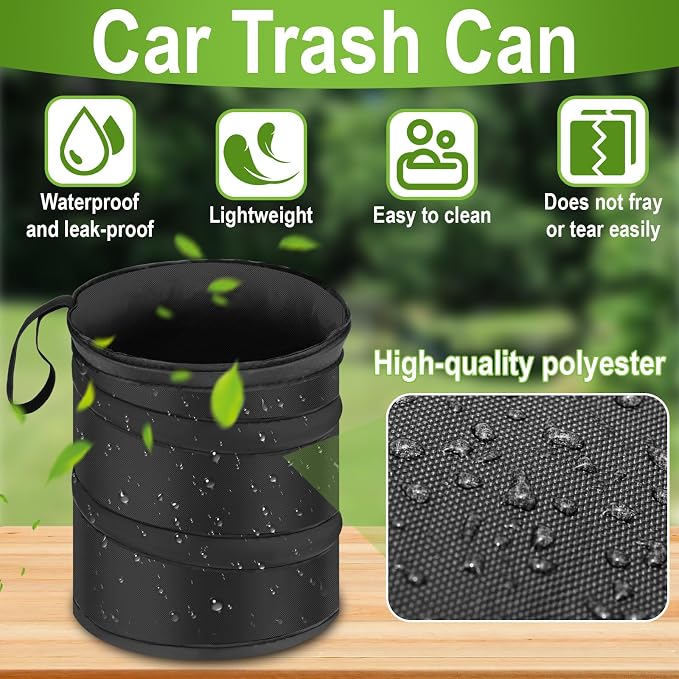 2 PCS Car Trash Can, Collapsible Pop-up Car Garbages Can, Car Accessories Portable Garbage Bin with Elastic Band, Waterproof Small Garbage Can for Back Seat Front Seat, for Outdoor Traveling