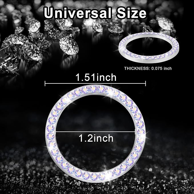 2 PCS Crystal Rhinestone Car Engine Start Stop Decoration Ring, Bling Car Interior Accessories for Women, Push to Start Button Cover Sticker, Automotive Decals, Colorful