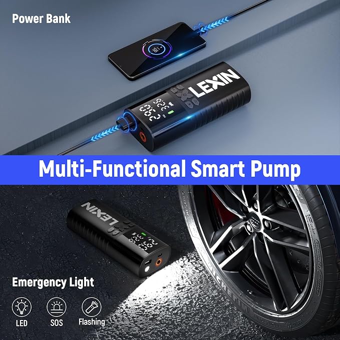 P4 Tire Inflator Portable Air Compressor, 150PSI Electric Air Pump for Car Tires, w/Pressure Gauge&LED Light, 4000mAh Cordless Smart Pump for Car/Motorcycle/Bike/Bicycle/Scooter/Ball/Inflatable