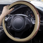 Wood Grain 14.5-15 inch Microfiber Leather Steering Wheel Cover, Anti-Slip Veins Design Steering Wheel Universal Fit for Most Cars, Sedans, SUV， Beige