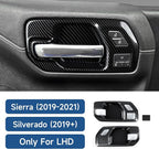 Car ABS Carbon Fiber Front Inner Door Handle Cover Interior Trim Side Mirror Decor for 2019-2025 Chevy Silverado | for 2019-2021 GMC Sierra 1500 2500 3500 HD Accessories