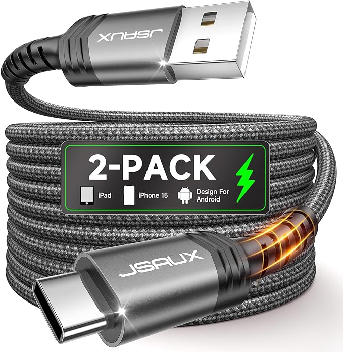 USB C Cable [2-Pack 10ft], USB A to USB Cord Fast Charging for iPhone Air, iPhone 17, iPhone 17 Pro, iPhone 17 Pro Max, iPhone 16/iPhone 15 Series, Samsung S20 S10, Note 20 10, Car Pla - Grey