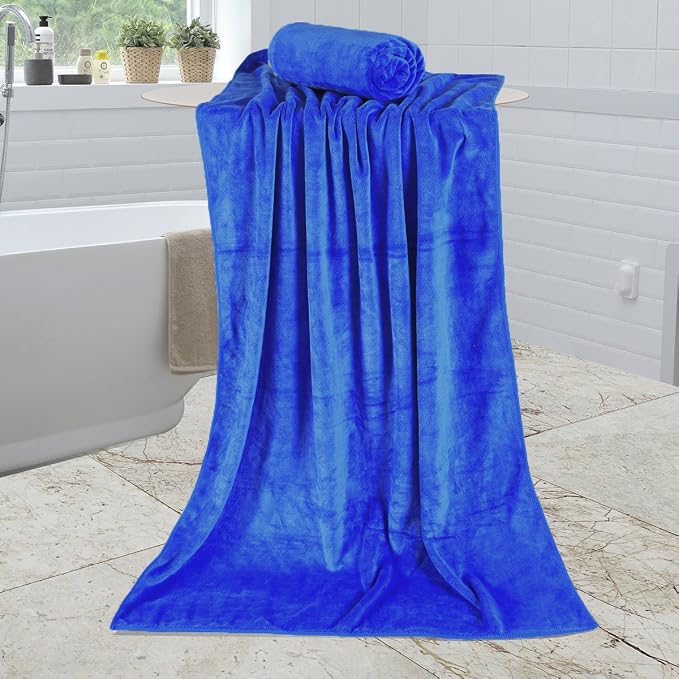 Large Bath Towels Set of 2, 30x60 Inches, Dark Blue | Microfiber, Hanging Loop, Soft Absorbent, Quick Dry, Lint-free, Use for Back-to-School dorm, Spa, Sauna, Salon