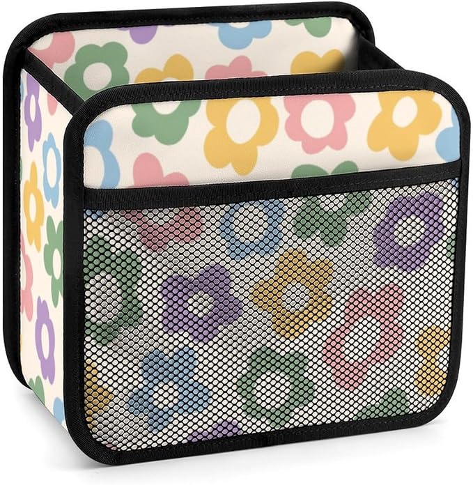 Car Backseat Organizer - Cute Aesthetic Car Storage Bin with Mesh Pocket & Reinforced Base - Universal Fit Hanging Seat Back Accessories for Women (Pastel)