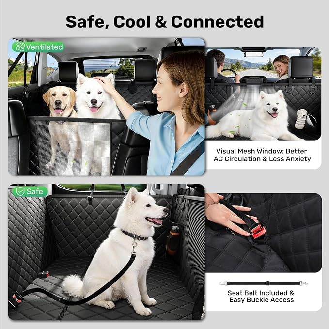 Heavy-Duty Dog Truck Seat Cover, Flat Solid Back Seat Extender for Multi Large Dogs, Hard Bottom Supports 450 lb, Waterproof Hammock Protector, XL for Full-Size Crew Cab Trucks & SUVs, Black