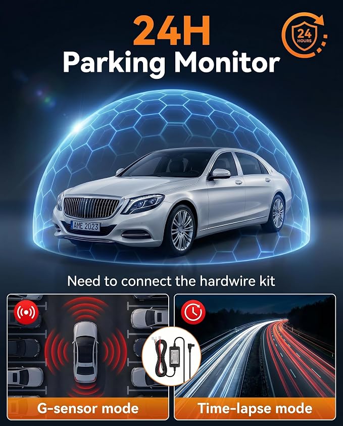 Dash Cam Front and Rear Inside, 4K Full HD 3 Channel Dash Camera for Cars, Free 32GB Card, Dashcam with 24H Parking Mode, Night Vision, G-Sensor, 170°Wide Angle, Loop Recording