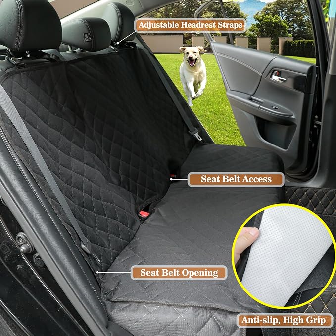 Dog Car Seat Cover for Back Seat, Scratch Proof Nonslip Pet Car Seat Cover, 4 Layers Waterproof Heavy Duty Back Seat Pet Cover for Dogs with Storage Bag (Black)