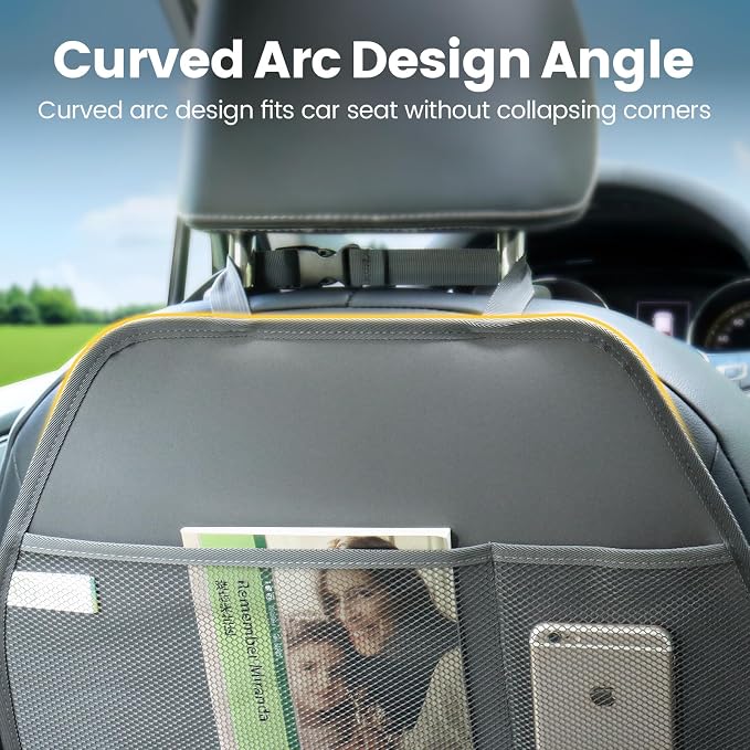 Car Seat Protector Large Kick Mat 2 Pack Durable Water Resistant Auto Seat Back Covers with 2 Mesh Pockets Protection Against Dust Mud Scratches (Dark Gray, 2-Pack)