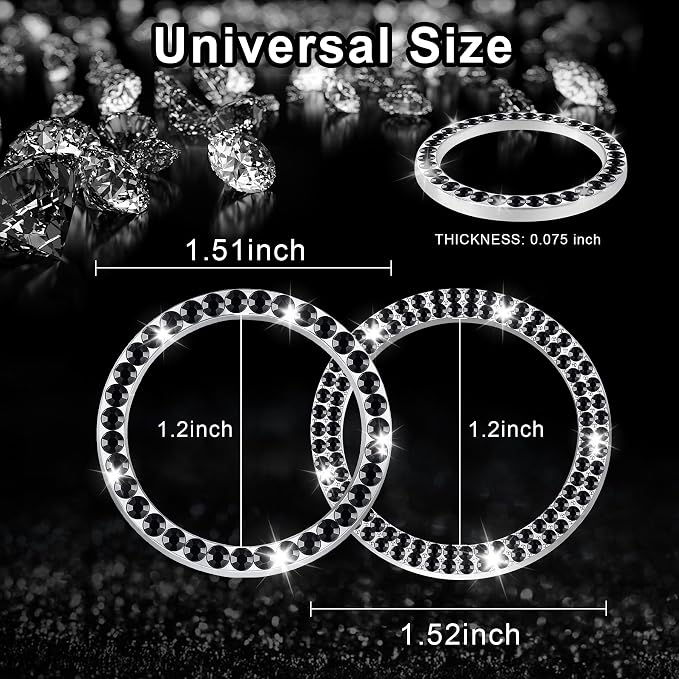 2 PCS Crystal Combinatorial Rhinestone Car Engine Start Decoration Ring, Push to Start Button Cover Sticker, Bling Car Interior Accessories for Women, Automotive Decals, Black