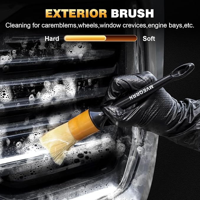 MVEQRRN 7PCS Car Detailing Brush Set,Boars Hair Detail Brush Kit(Gold) | Ultra Soft No Scratch, Car Dust Brush, Interior Detailing Brushes Kit, Detail Brushes Car Detailing for Interior Exterior