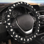 Daisy Floral Steering Wheel Cover Women Girls Cute Flower Car Steering Wheel Cover Black Anti-Slip Soft Neoprene Auto Accessories Interior Decor Protector Covers Gifts Elastic Universal 15 Inch