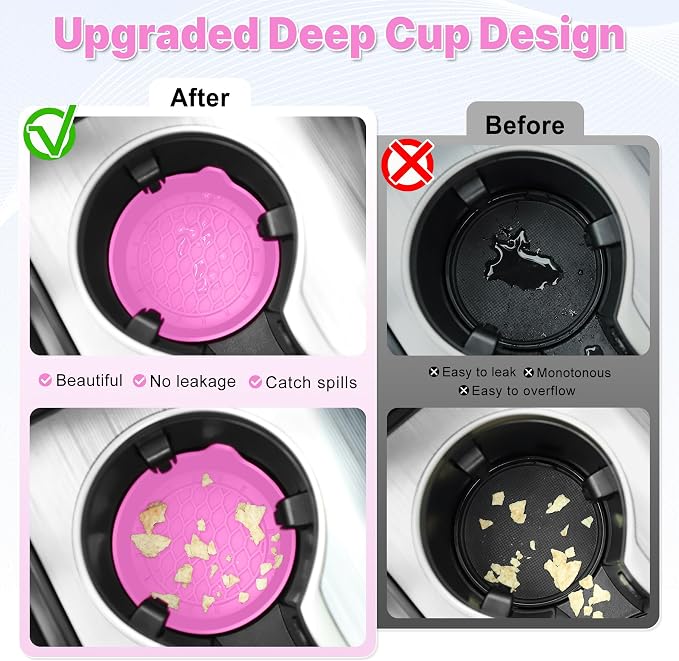 Car Cup Holder Coaster, Silicone Cup Holder Insert, Universal Non-Slip Cup Holders, Car Accessories Interior for Women and Man 4 Pack Pink