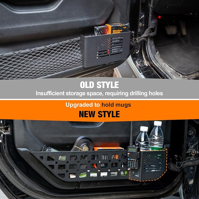 FURYENGRAVER Metal Front Door Storage Box Pockets Door Side Insert Organizer with Cup Holder Compatible with 2018-2024 Jeep Wrangler JL JLU & 2020-2024 Gladiator JT Interior Accessories, 2pcs