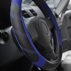 Steering Wheel Cover Leather 15 1/2-16 inch Universal Padded Soft Grip Breathable for Car Truck SUV Jeep Anti Slip Blue and Black